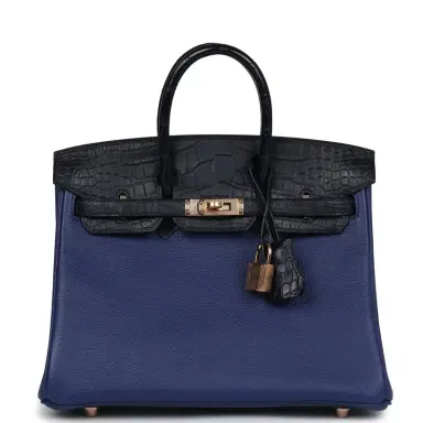 HERMÈS Hermes Birkin 25 Bleu Saphir Taurillion Novillo and Bleu Marine Matte Alligator Touch Rose Gold Hardware | Thumbnail 1