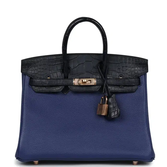 hermes Hermes Birkin 25 Bleu Saphir Taurillion Novillo and Bleu Marine Matte Alligator Touch Rose Gold Hardware