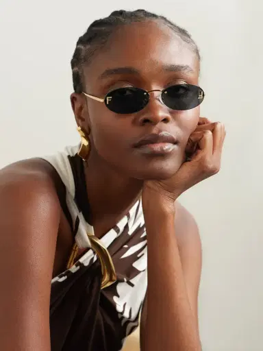 FENDI EYEWEAR Rimless Oval-frame Crystal-embellished Gold-tone Sunglasses | Thumbnail 2 FENDI EYEWEAR Rimless Oval-frame Crystal-embellished Gold-tone Sunglasses | Thumbnail 2
