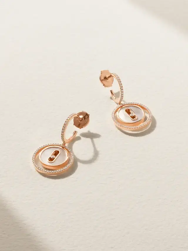 Messika Lucky Move 18-karat Gold, Mother-of-pearl And Diamond Earrings