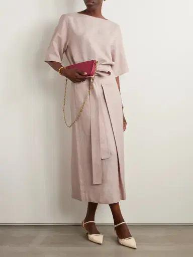 Loro Piana Belted Linen, Wool And Silk-blend Midi Skirt | Thumbnail 2