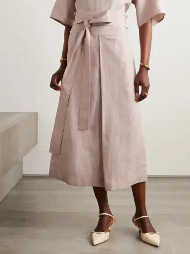Loro Piana Belted Linen, Wool And Silk-blend Midi Skirt | Thumbnail 3