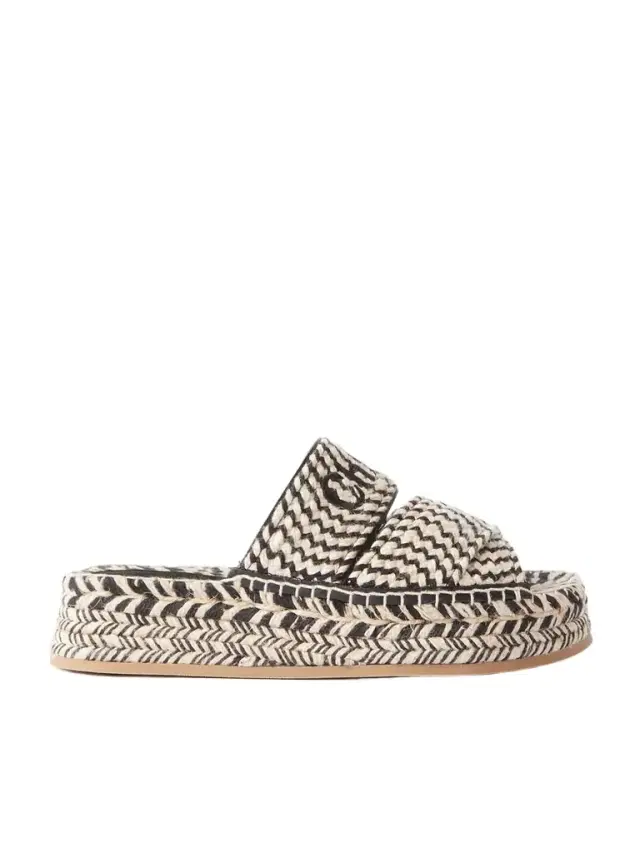 Mila Embroidered Leather-trimmed Raffia Espadrilles