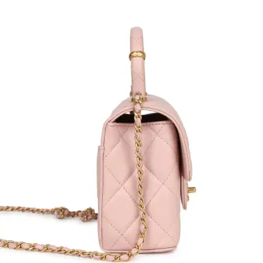 Chanel Chanel Mini Square Top Handle Flap Light Pink Lambskin Antique Gold Hardware | Thumbnail 3