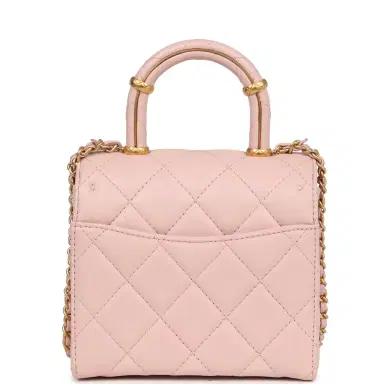 Chanel Chanel Mini Square Top Handle Flap Light Pink Lambskin Antique Gold Hardware | Thumbnail 4