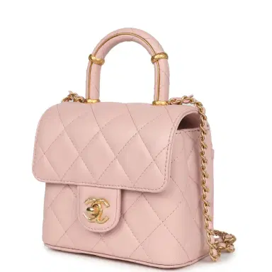 Chanel Chanel Mini Square Top Handle Flap Light Pink Lambskin Antique Gold Hardware | Thumbnail 5