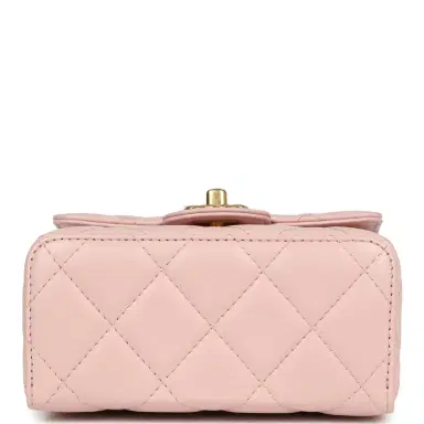 Chanel Chanel Mini Square Top Handle Flap Light Pink Lambskin Antique Gold Hardware | Thumbnail 6