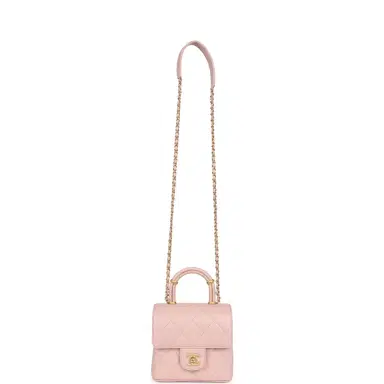 Chanel Chanel Mini Square Top Handle Flap Light Pink Lambskin Antique Gold Hardware | Thumbnail 7
