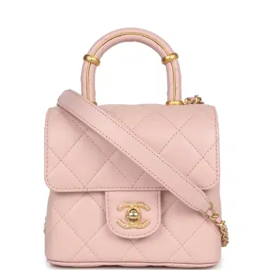 Chanel Chanel Mini Square Top Handle Flap Light Pink Lambskin Antique Gold Hardware | Thumbnail 1