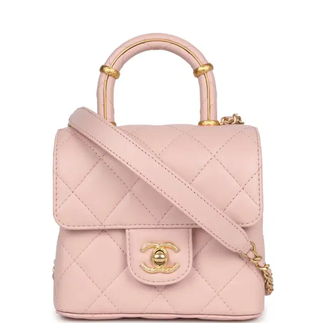 Chanel Chanel Mini Square Top Handle Flap Light Pink Lambskin Antique Gold Hardware