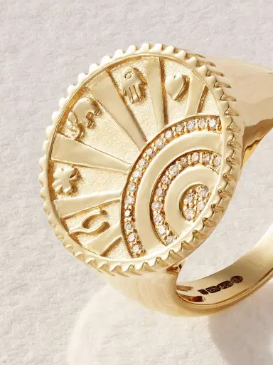 Sydney Evan Small Luck Coin 14-karat Gold Diamond Signet Ring | Thumbnail 4