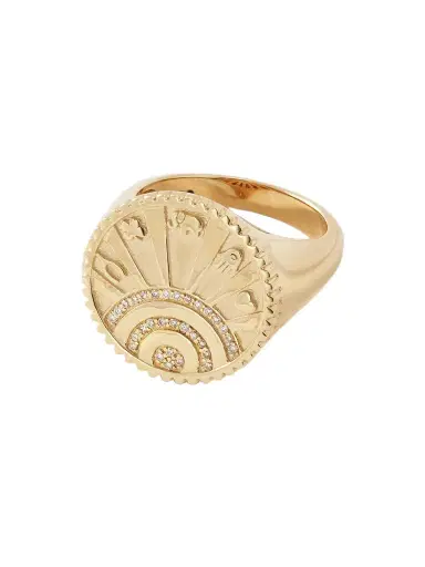 Sydney Evan Small Luck Coin 14-karat Gold Diamond Signet Ring | Thumbnail 1
