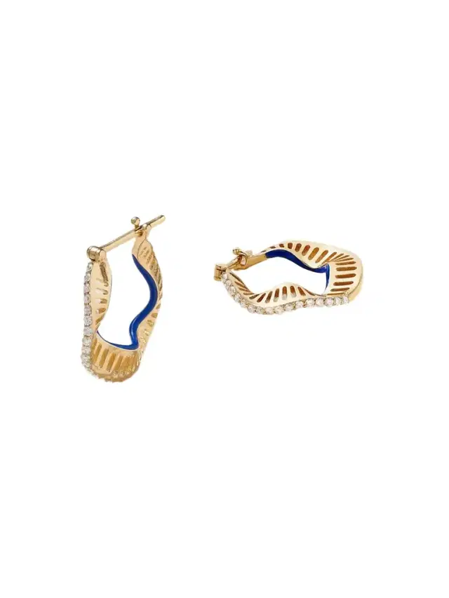 L’Atelier Nawbar Twisted Waves 18-karat Gold, Enamel And Diamond Hoop Earrings