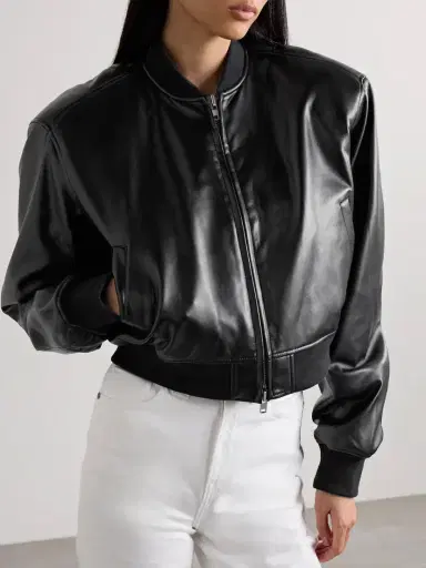 The Frankie Shop Micky Cropped Faux Leather Bomber Jacket | Thumbnail 3