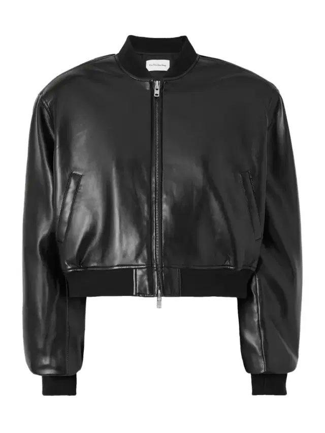 Micky Cropped Faux Leather Bomber Jacket