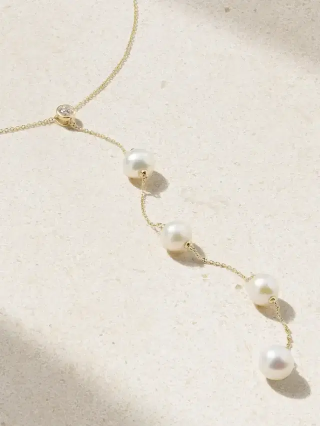 Mateo Drizzle 14-karat Gold, Diamond And Pearl Necklace