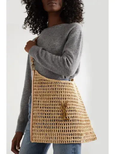 Saint Laurent Oxalis Leather-trimmed Crocheted Raffia Shoulder Bag | Thumbnail 2 Saint Laurent Oxalis Leather-trimmed Crocheted Raffia Shoulder Bag | Thumbnail 2