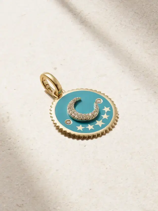 Crescent Medium 18-karat Gold, Enamel And Diamond Pendant
