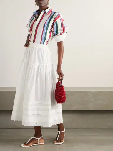 DÔEN Sebastiane Broderie Anglaise-trimmed Organic Cotton-poplin Midi Skirt | Thumbnail 2