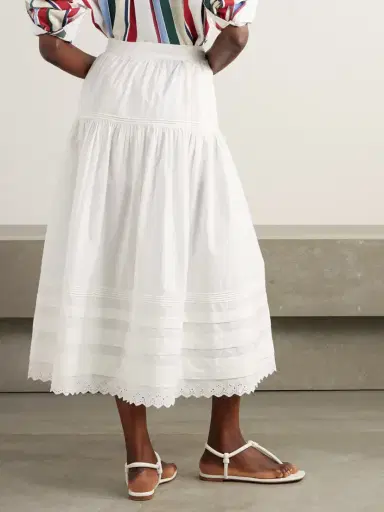 DÔEN Sebastiane Broderie Anglaise-trimmed Organic Cotton-poplin Midi Skirt | Thumbnail 3