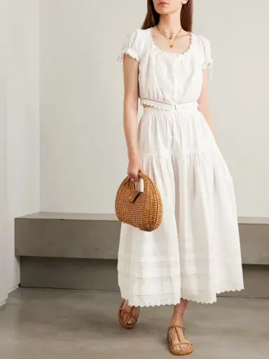 DÔEN Sebastiane Broderie Anglaise-trimmed Organic Cotton-poplin Midi Skirt | Thumbnail 4