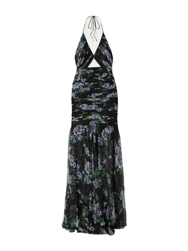 Cutout Ruched Floral-print Silk-georgette Halterneck Gown
