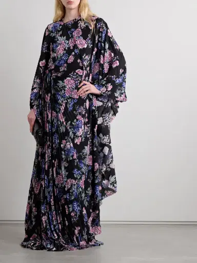 Balenciaga Cape-effect Floral-print Plissé-crepe Gown | Thumbnail 2 Balenciaga Cape-effect Floral-print Plissé-crepe Gown | Thumbnail 2