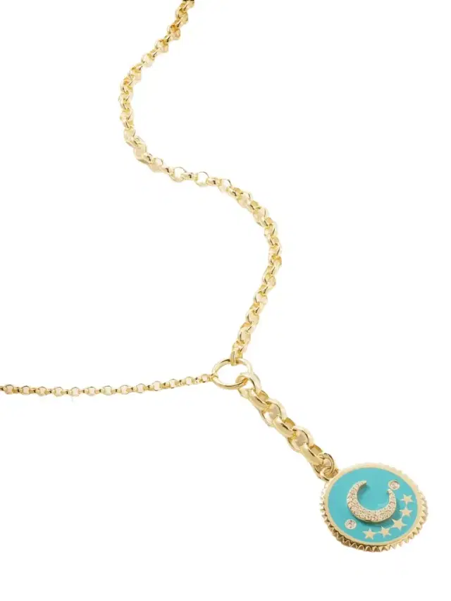Aqua Crescent 18-karat Gold, Diamond And Enamel Necklace