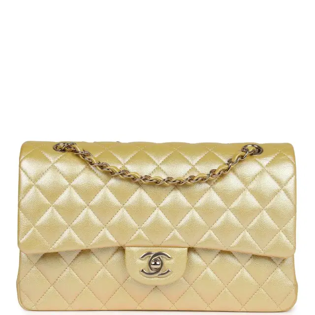Chanel Chanel Medium Classic Double Flap Bag Yellow Iridescent Caviar Light Gold Hardware