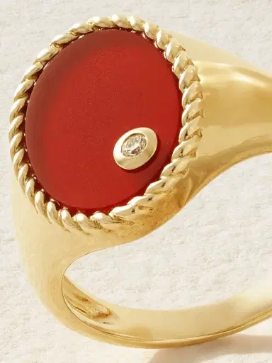 Yvonne Léon 9-karat Gold, Agate And Diamond Signet Ring | Thumbnail 4