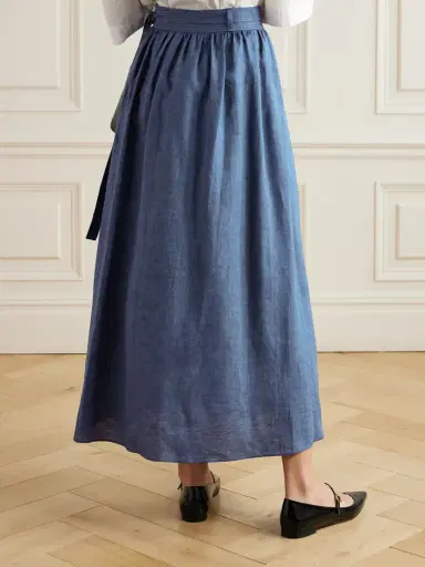 Loro Piana Belted Linen Maxi Wrap Skirt | Thumbnail 3