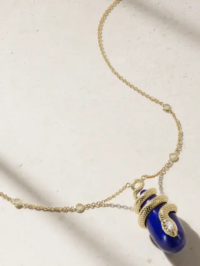 14-karat Gold, Diamond And Lapis Lazuli Necklace