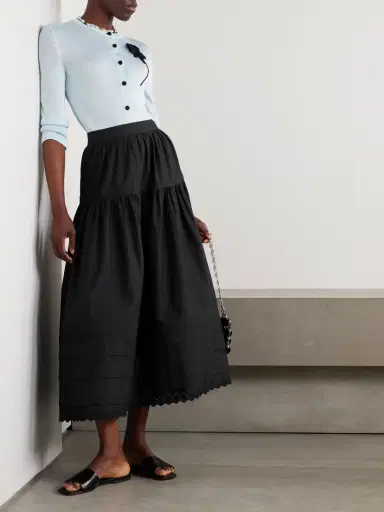 DÔEN Sebastiane Crochet-trimmed Organic Cotton-poplin Midi Skirt | Thumbnail 2