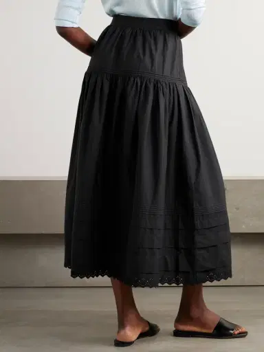 DÔEN Sebastiane Crochet-trimmed Organic Cotton-poplin Midi Skirt | Thumbnail 3