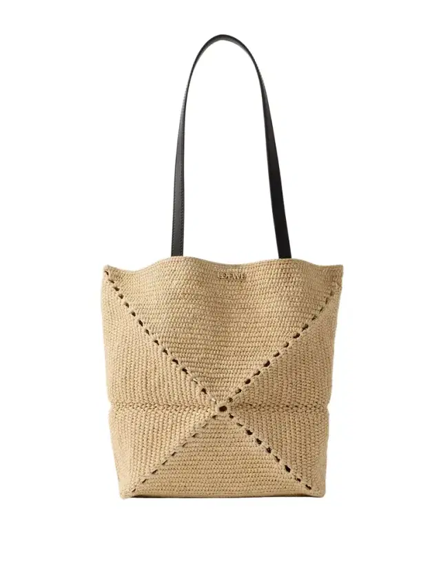 + Paula's Ibiza Puzzle Fold Medium Leather-trimmed Raffia Tote