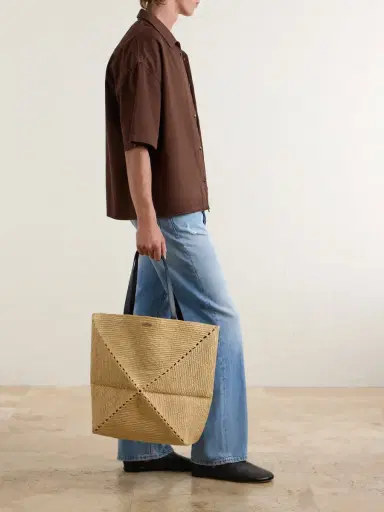Loewe <ul> <li>paula's Ibiza Puzzle Fold Large Leather-trimmed Raffia Tote</li> </ul> | Thumbnail 2