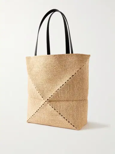 Loewe <ul> <li>paula's Ibiza Puzzle Fold Large Leather-trimmed Raffia Tote</li> </ul> | Thumbnail 3