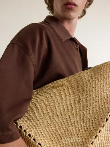 Loewe <ul> <li>paula's Ibiza Puzzle Fold Large Leather-trimmed Raffia Tote</li> </ul> | Thumbnail 4