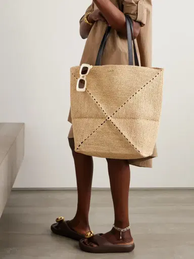 Loewe <ul> <li>paula's Ibiza Puzzle Fold Large Leather-trimmed Raffia Tote</li> </ul> | Thumbnail 8
