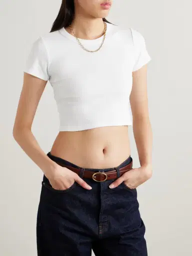LESET Kelly Cropped Ribbed Stretch-cotton Jersey T-shirt | Thumbnail 3