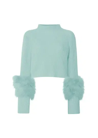 LAPOINTE Cashmere Cropped Sweater With Marabou Feathers | Thumbnail 3