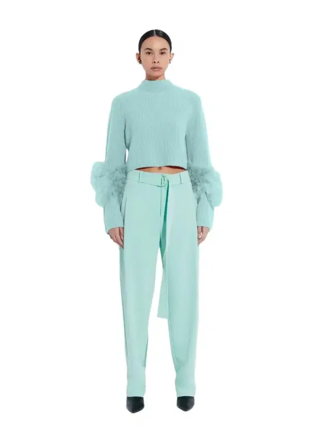 Cashmere Cropped Sweater With Marabou Feathers