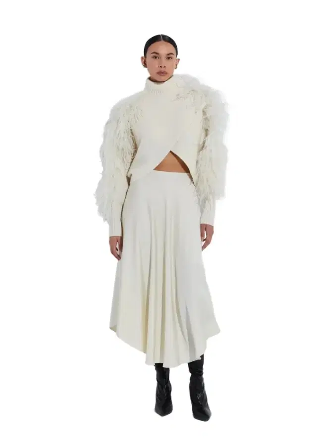 LAPOINTE Cashmere Crossover Sweater With Feathers