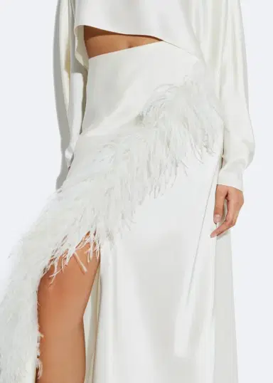 Lapointe Satin Asymmetric Skirt With Feathers | Thumbnail 3 Lapointe Satin Asymmetric Skirt With Feathers | Thumbnail 3