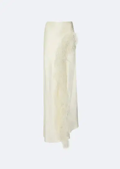 Lapointe Satin Asymmetric Skirt With Feathers | Thumbnail 4 Lapointe Satin Asymmetric Skirt With Feathers | Thumbnail 4