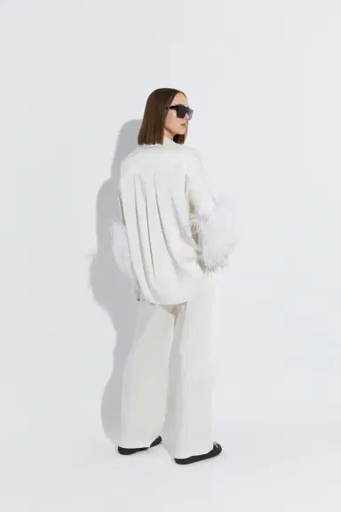 Lapointe Satin Button Down With Feathers | Thumbnail 2