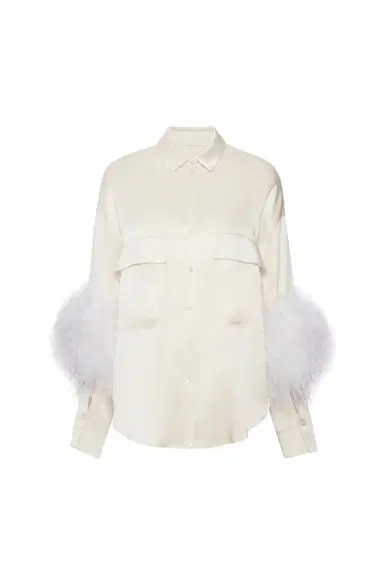 Lapointe Satin Button Down With Feathers | Thumbnail 3