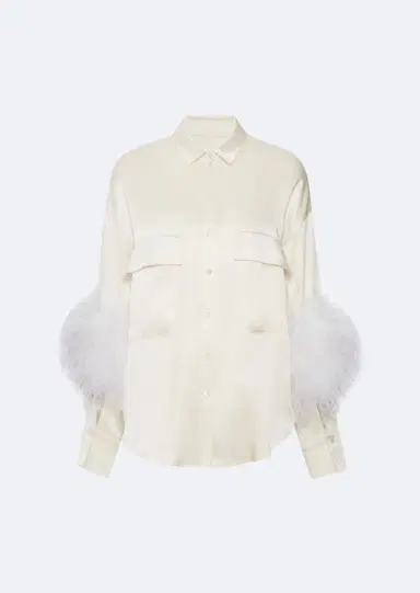 Lapointe Satin Button Down With Feathers | Thumbnail 4
