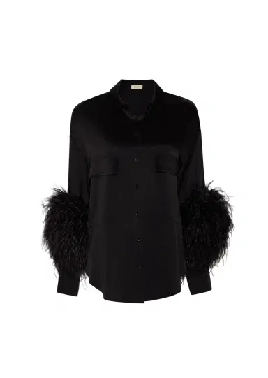 Lapointe Satin Button Down With Feathers | Thumbnail 3