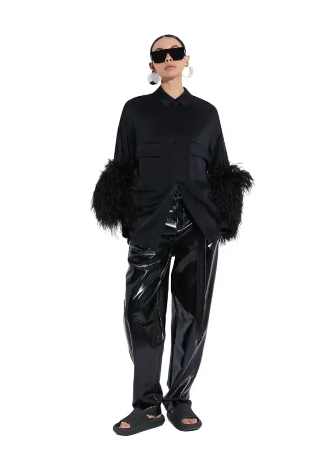 LAPOINTE Satin Button Down With Feathers